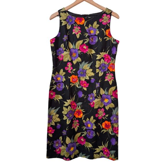 Vtg Jessica Howard Linen Sheath Dress Women's 10 Beaded Floral Dressy Summer - Picture 1 of 11